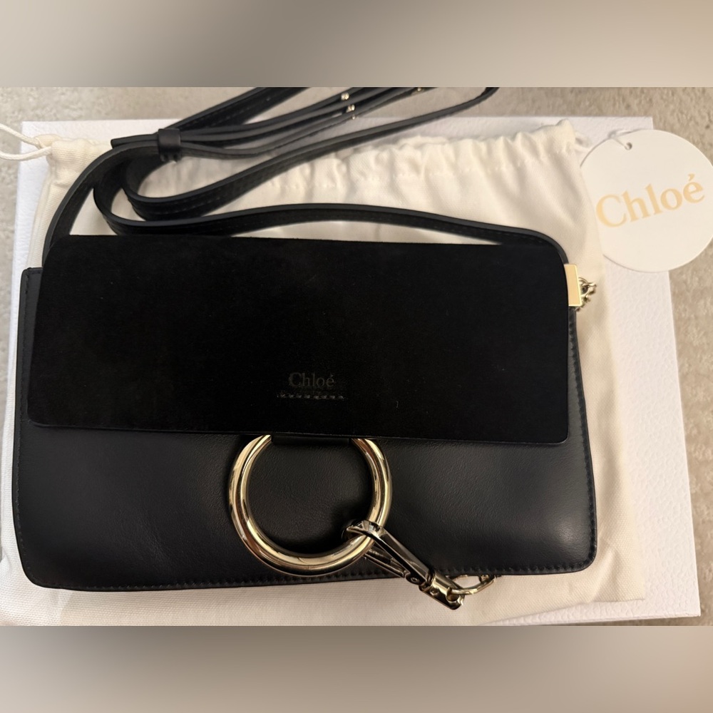 Chloe Black Faye Crossbody Bag with Distinctive Ring Accent